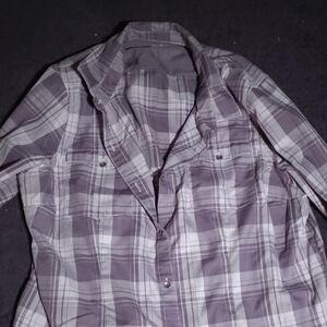 Eddie Bauer Women's Purple Plaid Button Down Shirt